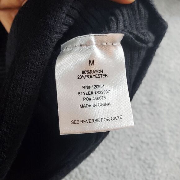 Pink Rose Knit Sweater Womens Medium Black Ribbed Rayon Raglan Sleeve Turtleneck - Picture 5 of 7